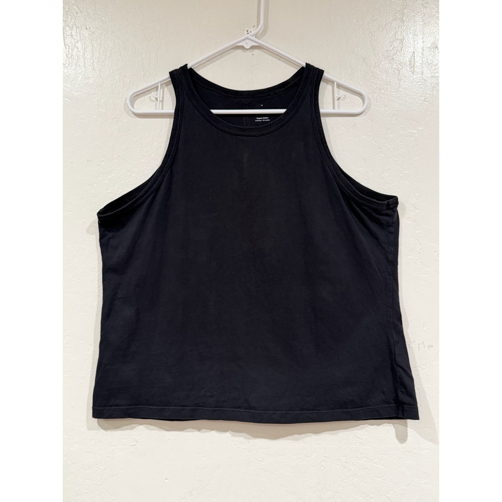 Everlane Organic Cotton Cut-Off Tank Top Black XL High Neck Ribbed Minimalist - Picture 2 of 5